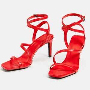 NWT Bershka Fire Engine Red Strappy High Heels